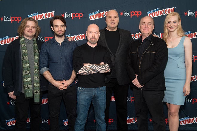 Pictured above left to right: Elden Henson, Charlie Cox, Steven S. DeKnight (Showrunner), Vincent D'Onofrio, Jeph Loeb (Head of Marvel Television) and Deborah Ann Woll at New York Comic-Con. Marvel - Netflix